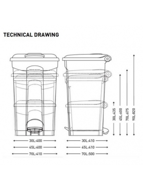 Konteineris su pedalu JVD 90L, baltas